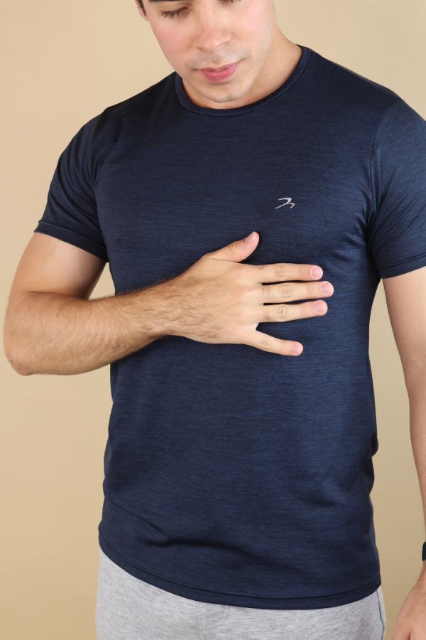 Playera Hombre Deportiva Manga Corta Azul Marino Secado Rápido